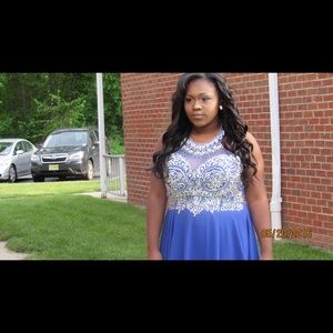 Long Halter Prom Dress w/ Jewel Embellished Bodice